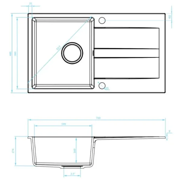 Кухонная мойка Backer NONA WING 76 x 44 / Искусственный камень / Черный photo 2 Кухонная мойка Backer NONA WING 76 x 44 / Искусственный камень / Черный photo 2