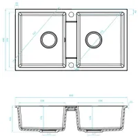 Кухонная мойка Backer NONA DUO 80 x 44 / Искусственный камень / Серый photo 3