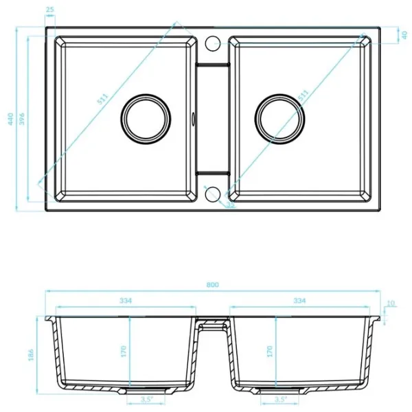 Кухонная мойка Backer NONA DUO 80 x 44 / Искусственный камень / Черный photo 2 Кухонная мойка Backer NONA DUO 80 x 44 / Искусственный камень / Черный photo 2