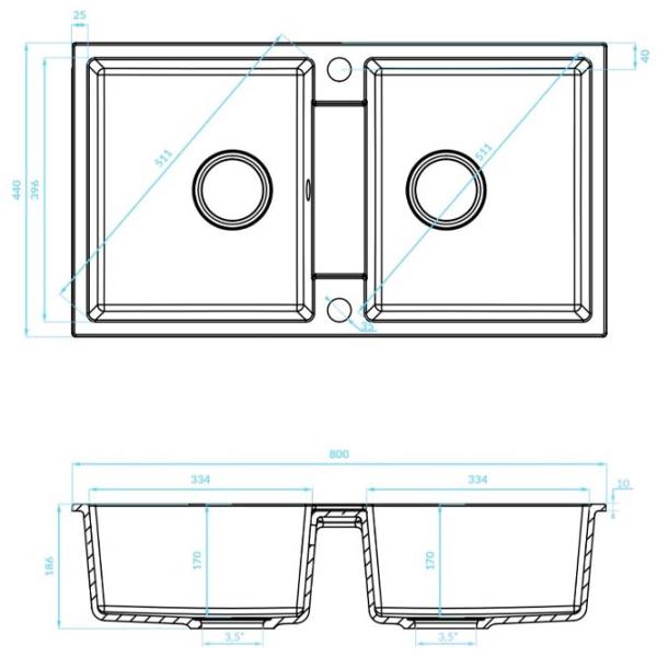 Кухонная мойка Backer NONA DUO 80 x 44 / Искусственный камень / Черный photo 2 Кухонная мойка Backer NONA DUO 80 x 44 / Искусственный камень / Черный photo 2