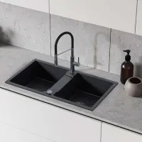 Кухонная мойка Backer NONA DUO 80 x 44 / Искусственный камень / Черный photo 3