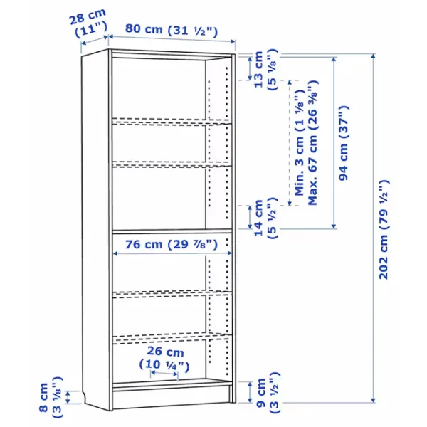 Etajeră Ikea Billy  202 x 80 x 28 cm / PAL / Whitewashed Oak photo 6
