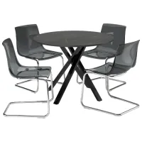 Set masă și scaune Ikea Mariedamm/Tobias Rotundă / PAL / Black marble imitation