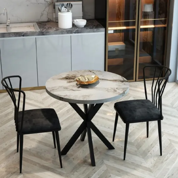Обеденные стол со стульями Prestige Efes Star Leg Круглая / ДСП / Marble Gray photo 4