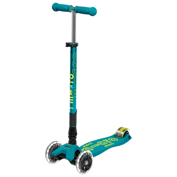 Trotinetă pentru copii cu trei roți Micro Maxi Deluxe Foldable LED (MMD097) 50 kg/ Green photo 1