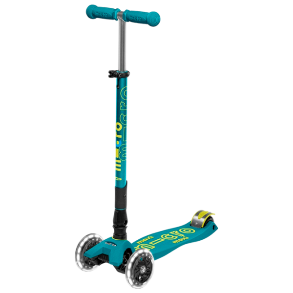 Trotinetă pentru copii cu trei roți Micro Maxi Deluxe Foldable LED (MMD097) 50 kg/ Green photo 1