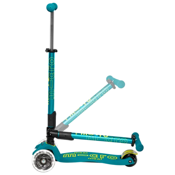 Trotinetă pentru copii cu trei roți Micro Maxi Deluxe Foldable LED (MMD097) 50 kg/ Green photo 2