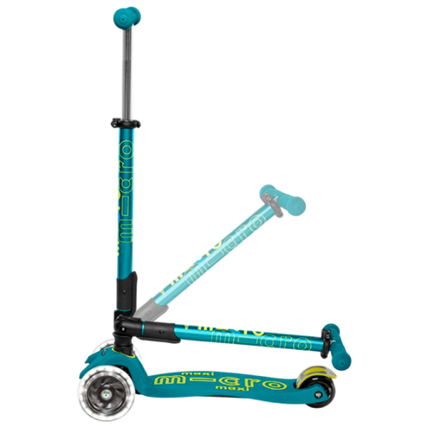 Trotinetă pentru copii cu trei roți Micro Maxi Deluxe Foldable LED (MMD097) 50 kg/ Green photo 2