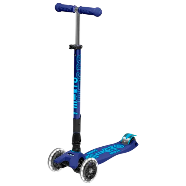 Trotinetă pentru copii cu trei roți Micro Maxi Deluxe Foldable LED (MMD099) 50 kg/ Navy photo 1