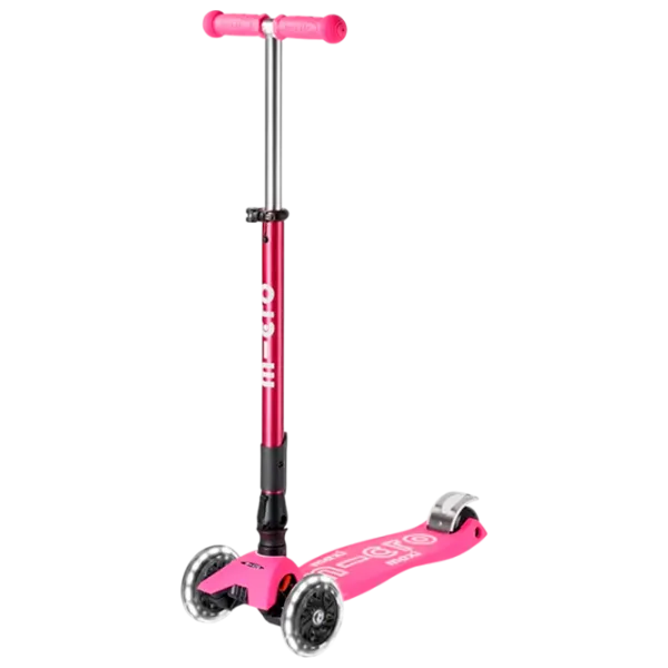 Trotinetă pentru copii cu trei roți Micro Maxi Deluxe Foldable LED (MMD096) 50 kg/ Pink photo 1