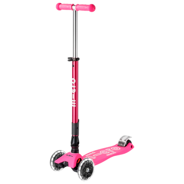 Trotinetă pentru copii cu trei roți Micro Maxi Deluxe Foldable LED (MMD096) 50 kg/ Pink photo 1