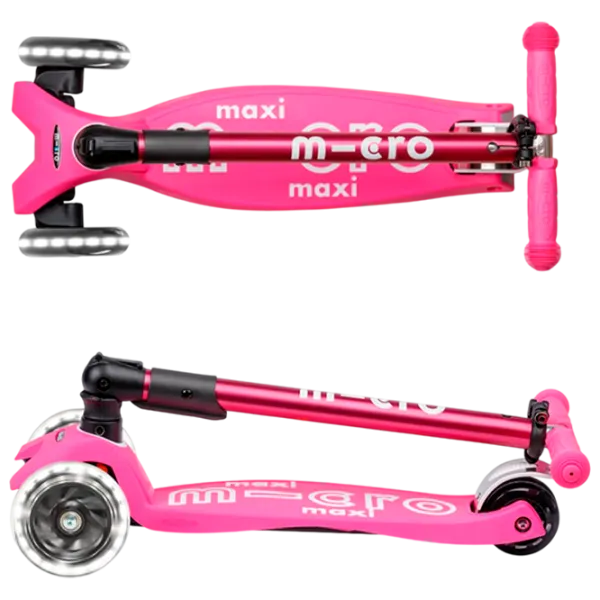 Trotinetă pentru copii cu trei roți Micro Maxi Deluxe Foldable LED (MMD096) 50 kg/ Pink photo 5