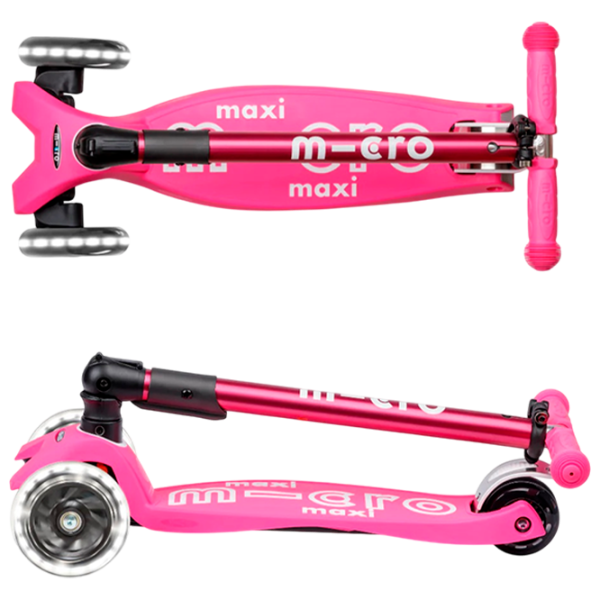 Trotinetă pentru copii cu trei roți Micro Maxi Deluxe Foldable LED (MMD096) 50 kg/ Pink photo 5