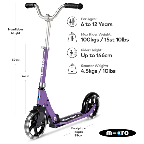 Trotinetă pentru copii cu două roți Micro Cruiser LED (SA0251) 100 kg/ Purple photo 6