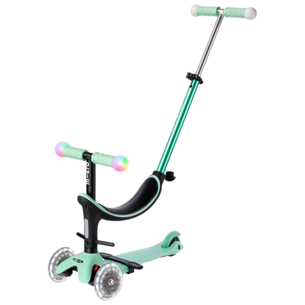 Детский трёхколёсный самокат Micro Mini2Grow Deluxe Magic LED (MMD357) 50 кг/ Мятный photo 1