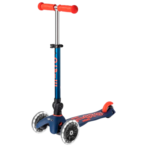 Trotinetă pentru copii cu trei roți Micro Mini Deluxe Foldable LED (MMD196) 50 kg/ Navy photo 1
