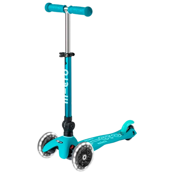 Trotinetă pentru copii cu trei roți Micro Mini Deluxe Foldable LED (MMD198) 50 kg/ Aqua photo 1