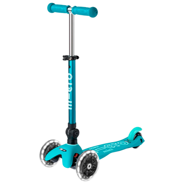 Trotinetă pentru copii cu trei roți Micro Mini Deluxe Foldable LED (MMD198) 50 kg/ Aqua photo 1