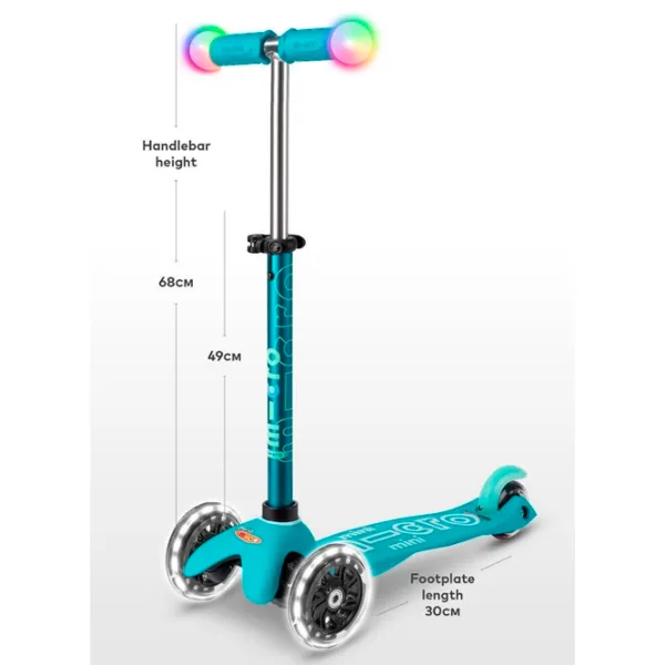 Trotinetă pentru copii cu trei roți Micro Mini Deluxe Magic LED (MMD131) 50 kg/ Aqua photo 6