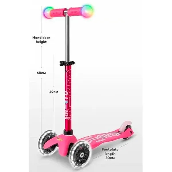 Детский трёхколёсный самокат Micro Mini Deluxe Magic LED (MMD130) 50 кг/ Розовый photo 6