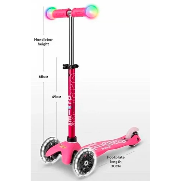 Детский трёхколёсный самокат Micro Mini Deluxe Magic LED (MMD130) 50 кг/ Розовый photo 6