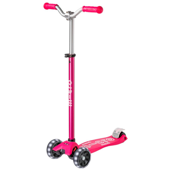 Детский трёхколёсный самокат Micro Maxi Deluxe Pro LED (MMD040) 50 кг/ Розовый photo 1