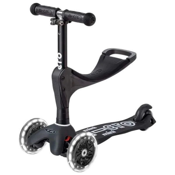 Trotinetă pentru copii cu trei roți Micro Mini 3in1 Deluxe ECO LED (MMD168) 50 kg/ Black photo 1