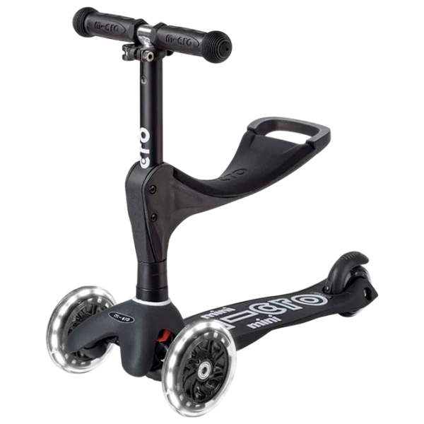 Trotinetă pentru copii cu trei roți Micro Mini 3in1 Deluxe ECO LED (MMD168) 50 kg/ Black photo 1