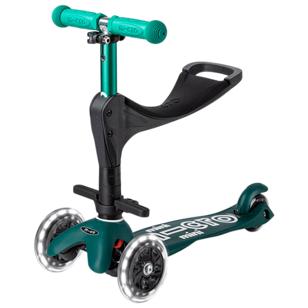Trotinetă pentru copii cu trei roți Micro Mini 3in1 Deluxe ECO LED (MMD167) 50 kg/ Green photo 1