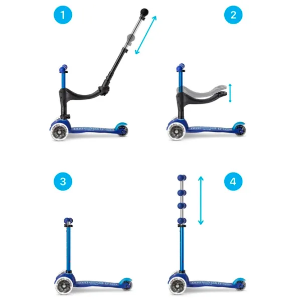 Trotinetă pentru copii cu trei roți Micro Mini 3in1 Deluxe Plus LED (MMD145) 50 kg/ Blue photo 2