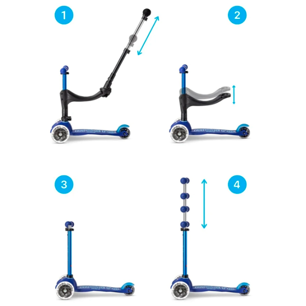 Trotinetă pentru copii cu trei roți Micro Mini 3in1 Deluxe Plus LED (MMD145) 50 kg/ Blue photo 2