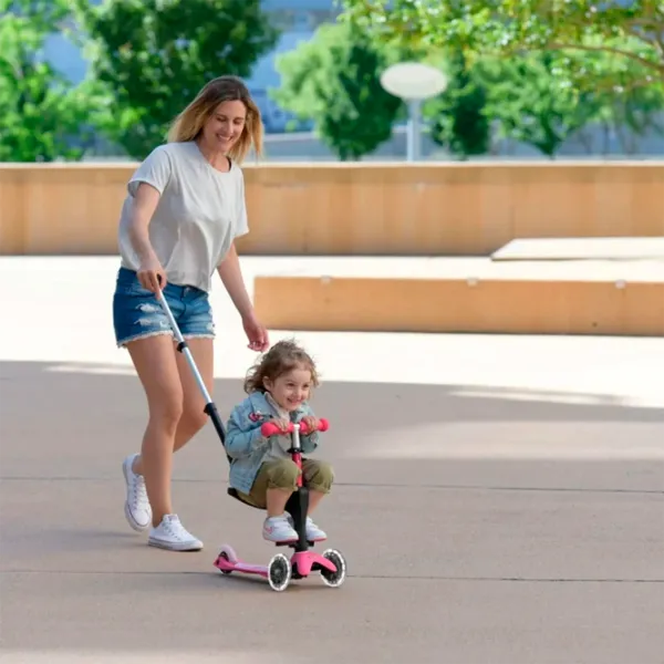 Trotinetă pentru copii cu trei roți Micro Mini 3in1 Deluxe Plus LED (MMD146) 50 kg/ Pink photo 6