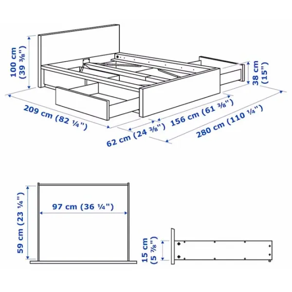 Кровать Ikea Malm/Lonset 4 180 x 200 см / Шпон / Дуб белёный photo 8