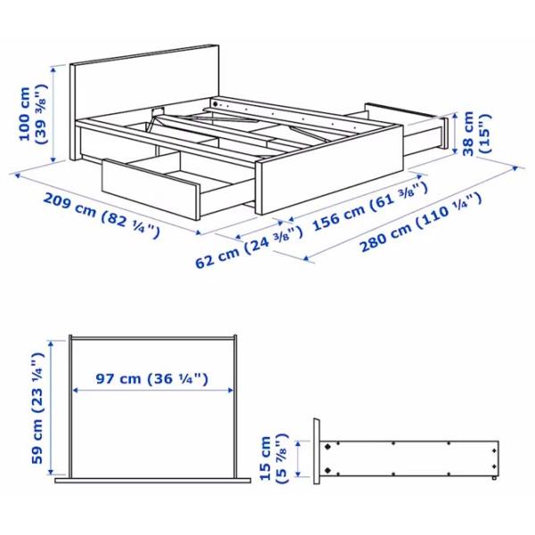 Кровать Ikea Malm/Lonset 4 180 x 200 см / Шпон / Дуб белёный photo 8