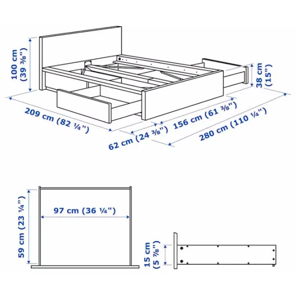 Кровать Ikea Malm/Lonset 140 x 200 см / Шпон / Белый photo 8