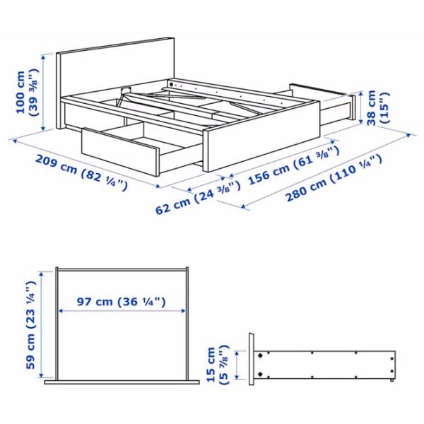 Кровать Ikea Malm/Lonset 140 x 200 см / Шпон / Белый photo 8