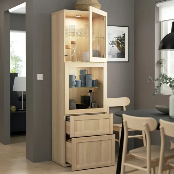 Dulap cu vitrină Ikea Besta Sticlă / Whitewashed Oak photo 2