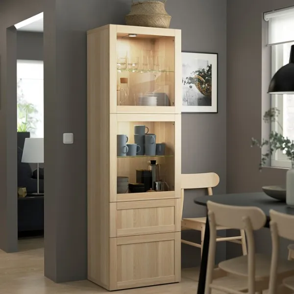 Dulap cu vitrină Ikea Besta Sticlă / Whitewashed Oak photo 3