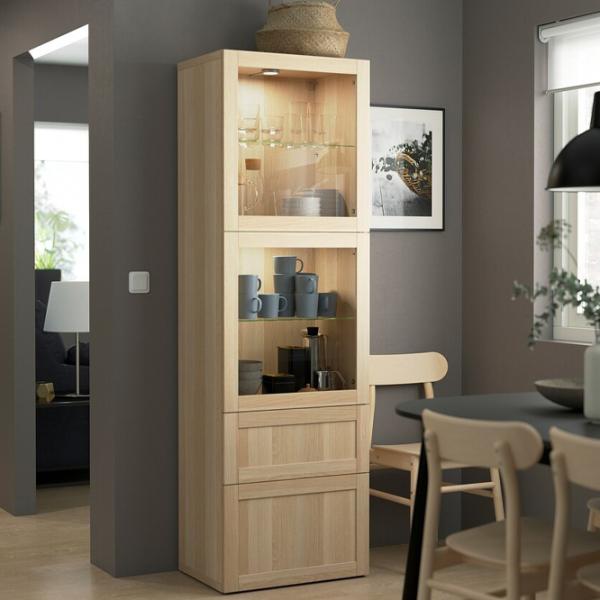 Dulap cu vitrină Ikea Besta Sticlă / Whitewashed Oak photo 3