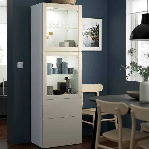 Dulap cu vitrină Ikea Besta Sticlă / Beige photo 2