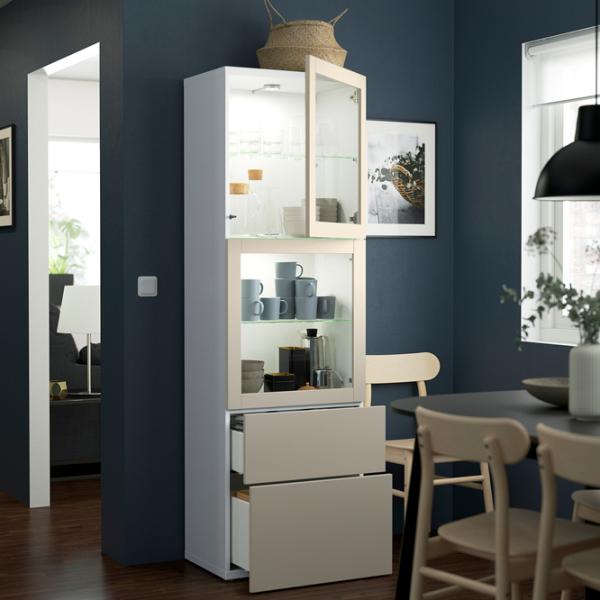 Dulap cu vitrină Ikea Besta Sticlă / Beige photo 3