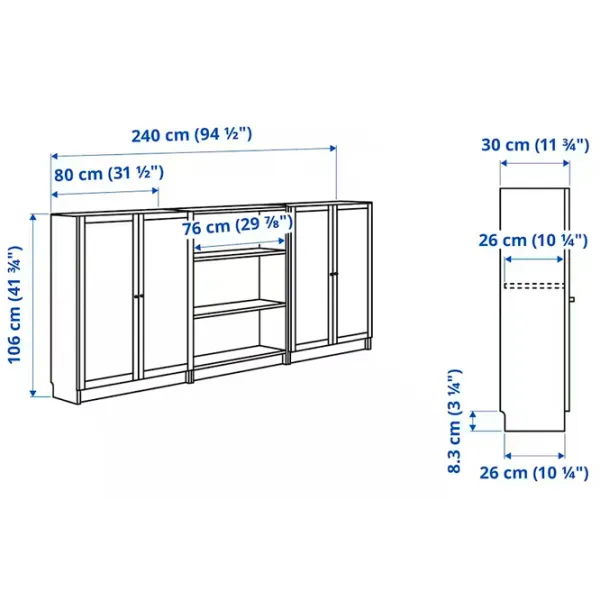 Comodă Ikea Billy/Oxberg 106 x 240 x 30 / MDF / Alb photo 2
