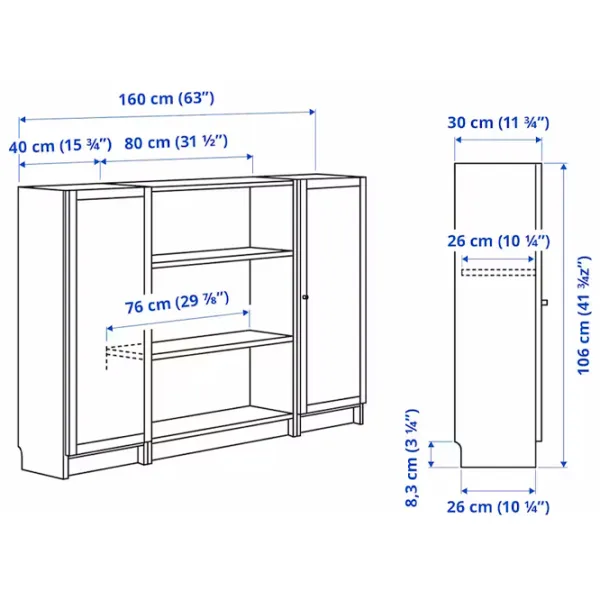 Comodă Ikea Billy/Oxberg 106 x 160 x 30 / MDF / Stejar photo 7
