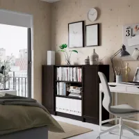 Comodă Ikea Billy/Oxberg 106 x 160 x 30 / MDF / Maro închis Aspect Stejar photo 3