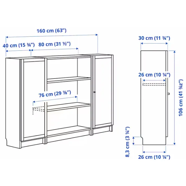 Comodă Ikea Billy/Oxberg 106 x 160 x 30 / MDF / Maro închis Aspect Stejar photo 6