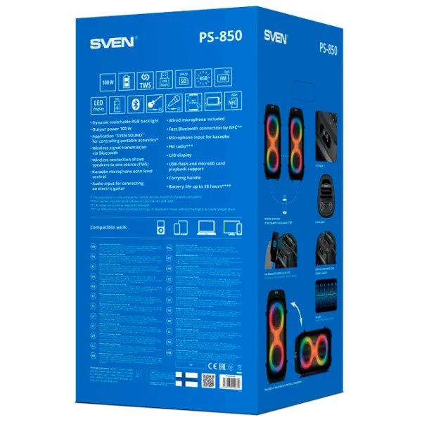 Boxă pentru Party Sven PS-850 100 W / Black photo 16