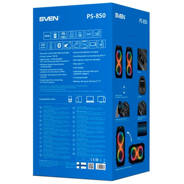 Boxă pentru Party Sven PS-850 100 W / Black photo 16