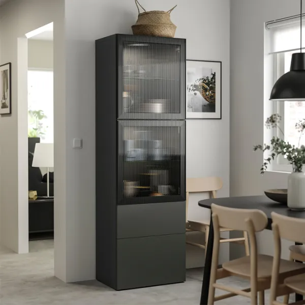 Dulap cu vitrină Ikea Besta/Lappviken/Fallsvik Sticlă / Dark grey photo 2