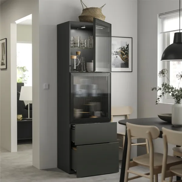 Dulap cu vitrină Ikea Besta/Lappviken/Fallsvik Sticlă / Dark grey photo 3