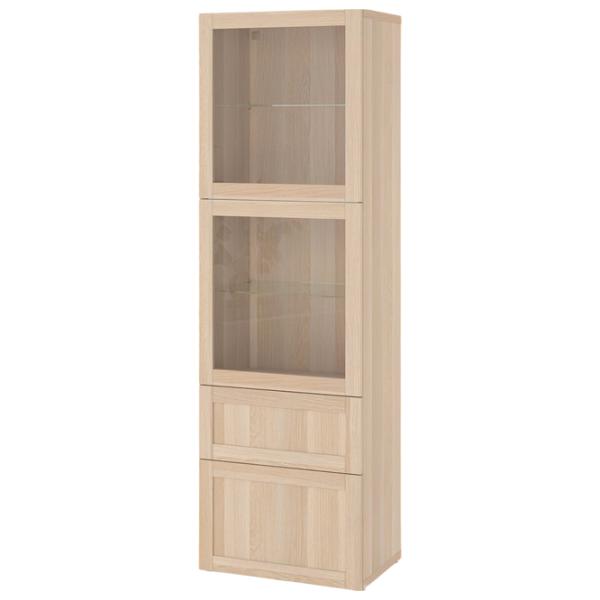 Dulap cu vitrină Ikea Besta/Hanviken Sticlă / Whitewashed Oak photo 1